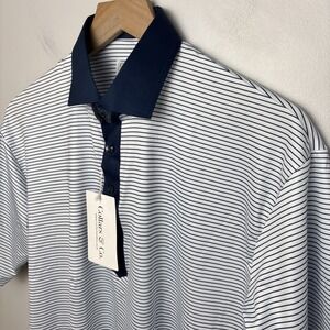 Collars & Co Men's Medium Featherweight Flex Polo Shirt Preston Navy NEW